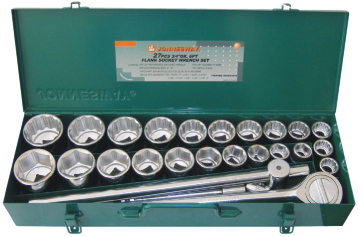 S04H6327S Набор головок торцевых 3/4"DR, дюймовых 12 гр. SAE 7/8"--2", метрических 6 гр. 22-50 мм, 2