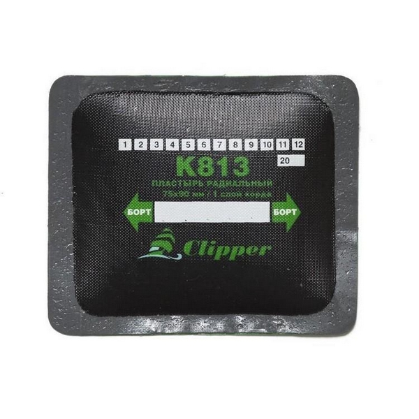 CLIPPER НАБОР ЗАПЛАТ K813 кордовых для боковых порезов, 75*90мм (1 слой корда), серый адгезивный сло