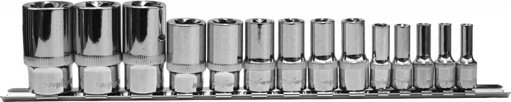 910714 Набор головок торцевых глубоких 1/4", 3/8", 1/2"DR на держателе, внешний TORX®, E4-E24, 14 пр