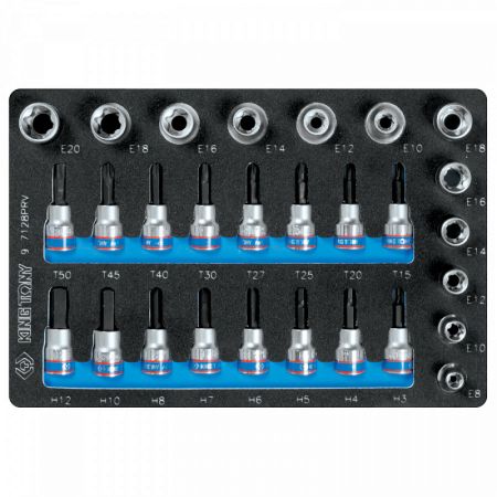 Набор торцевых насадок и головок 1/2""&3/8"", TORX, HEX, Е6-Е20, ложемент, 28 предметов